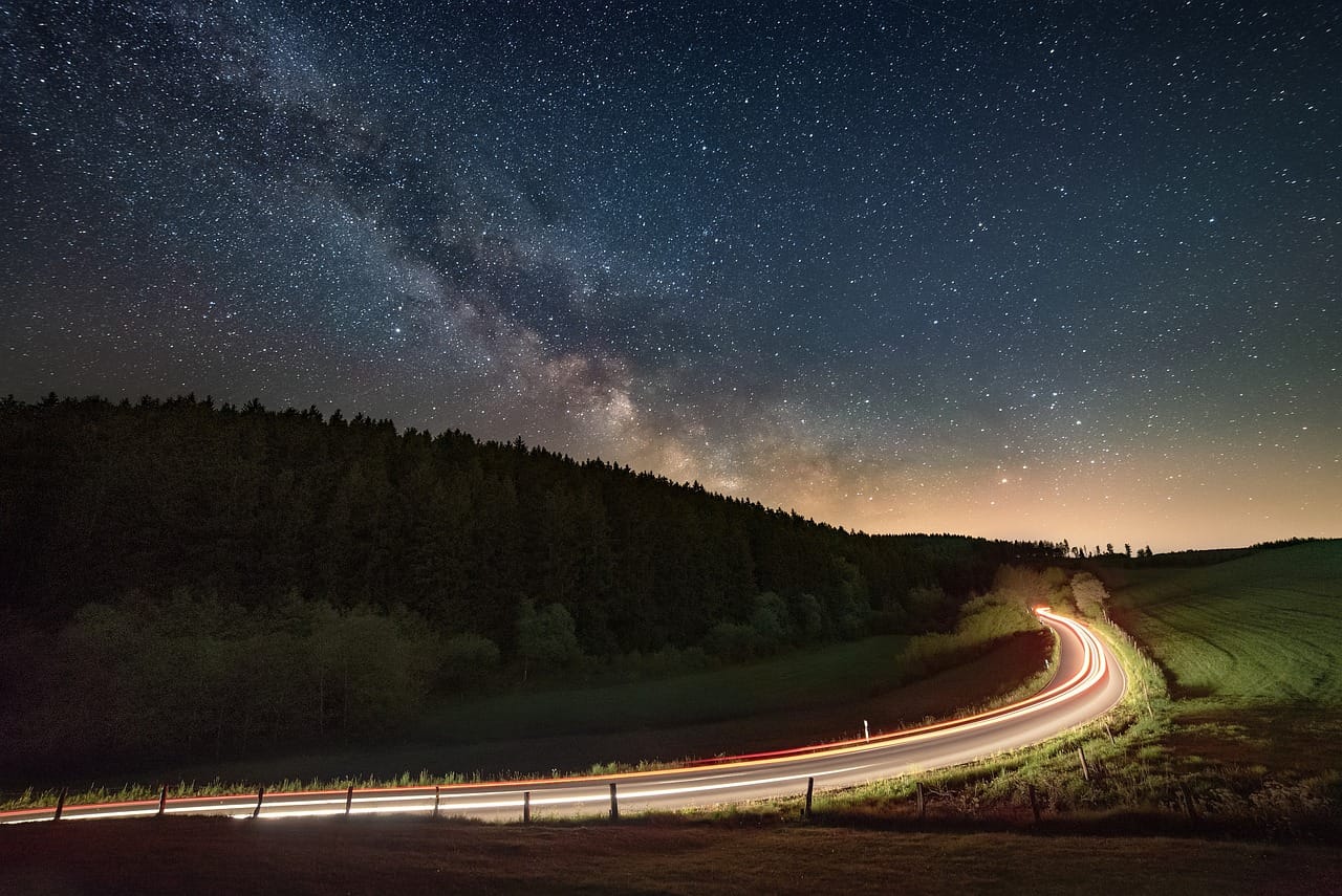 nuit, voie lactée, route