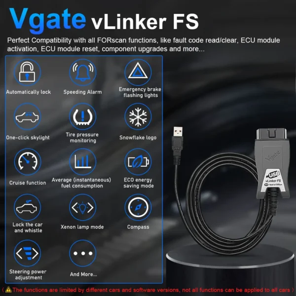 Vgate vLinker FS ELM327 USB OBD2 Scanner – Designed for FORScan (Ford & Mazda) – Image 2