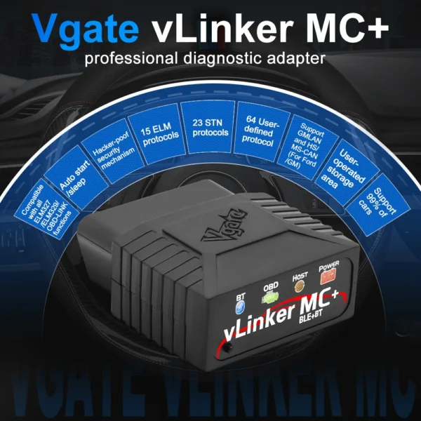 Vgate vLinker MC+ ELM327 OBD2 Bluetooth Scanner – Bild 2