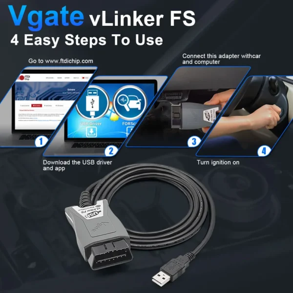 Vgate vLinker FS ELM327 USB OBD2 Scanner – Designed for FORScan (Ford & Mazda) – Image 3
